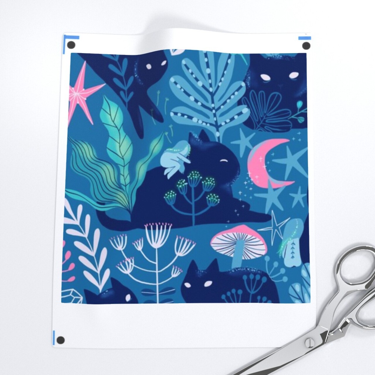 Cat Cats Kitten Pink Blue Navy Whimsical Custom Printed Fabric by Spoonflower Various Fabrics by the Yard or Fat Quarter